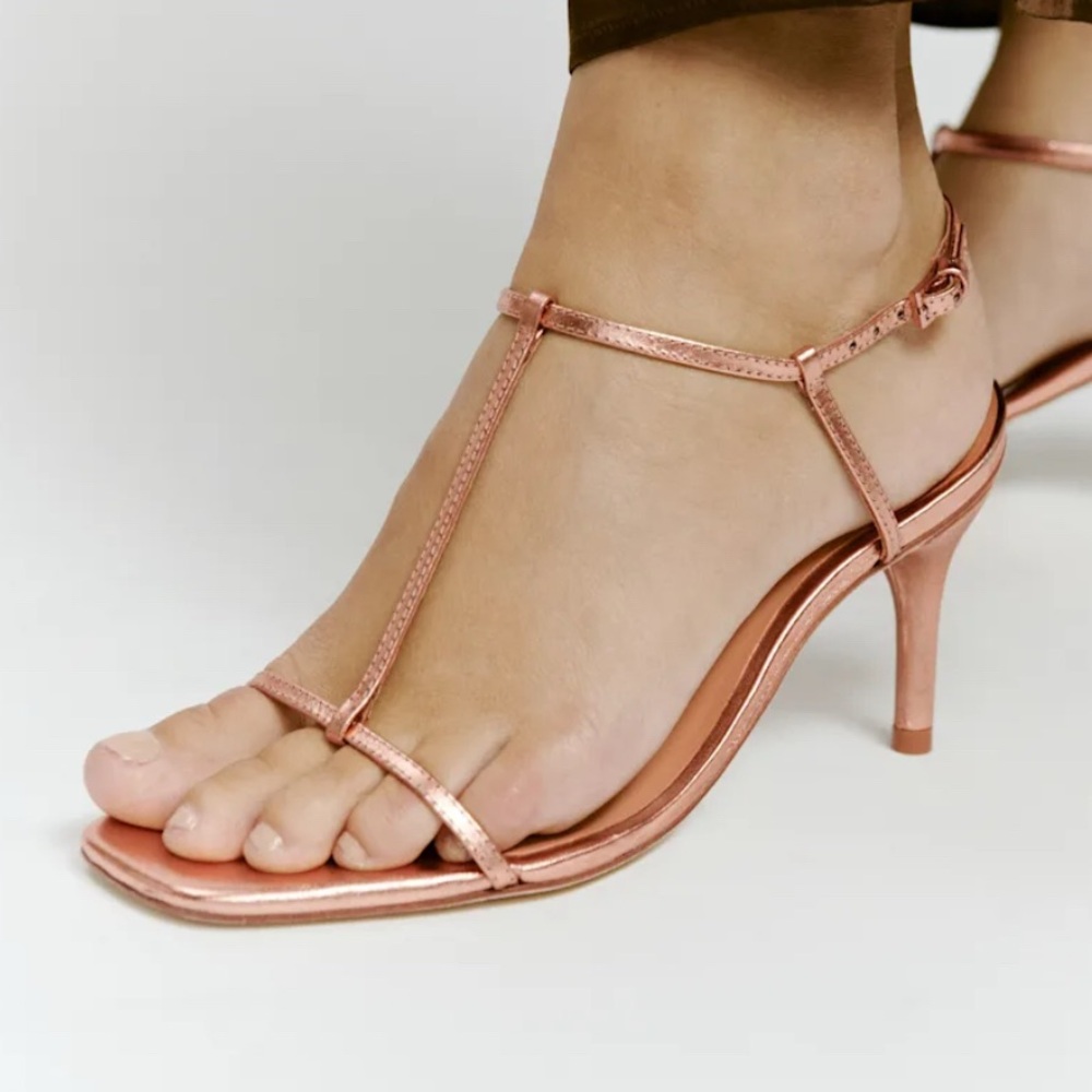 Reformation Rose Gold Gemi Bare Sandal Heels - Picture 4 of 4